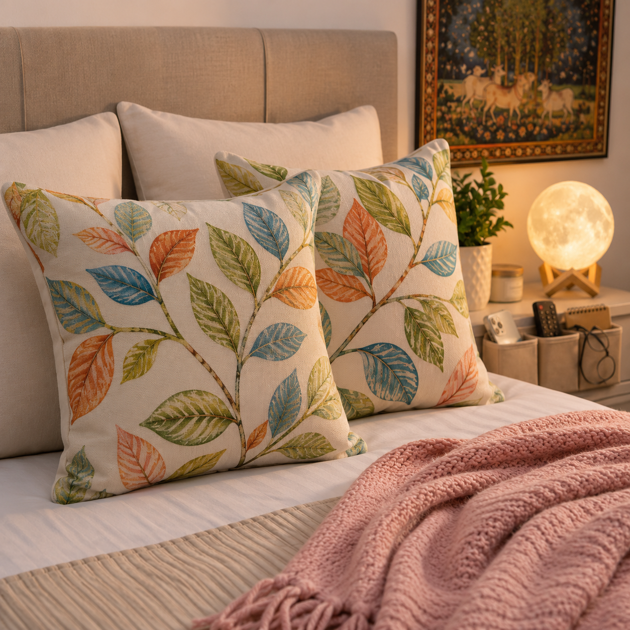 Leaf pattern pillow covers