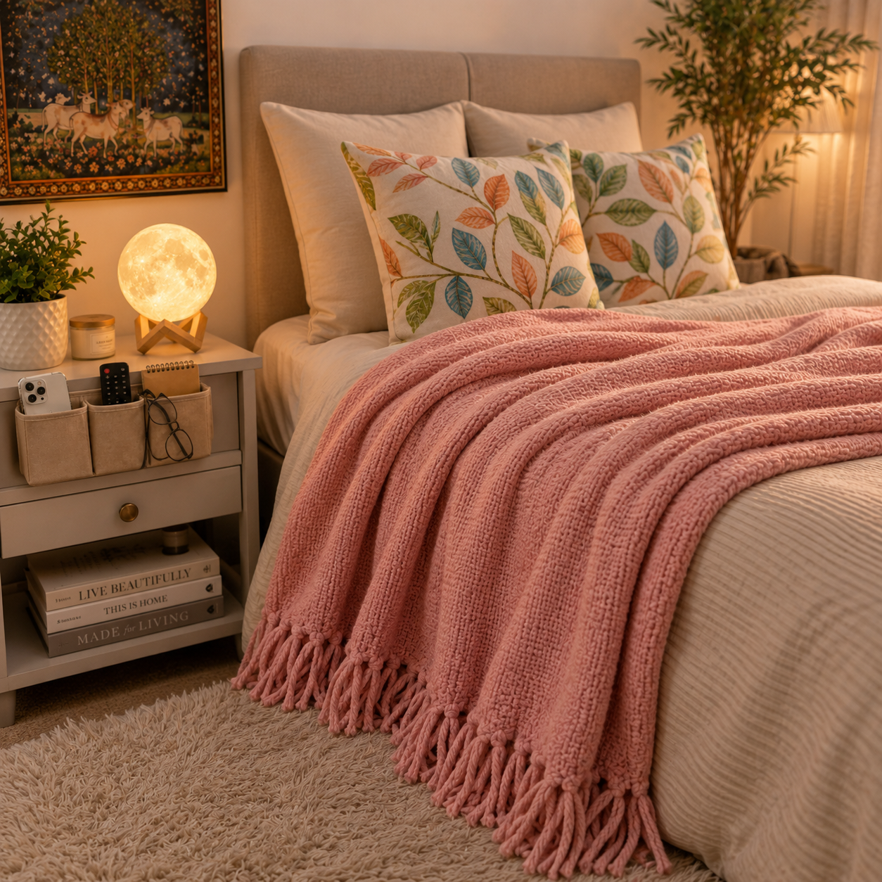 Pink throw blanket